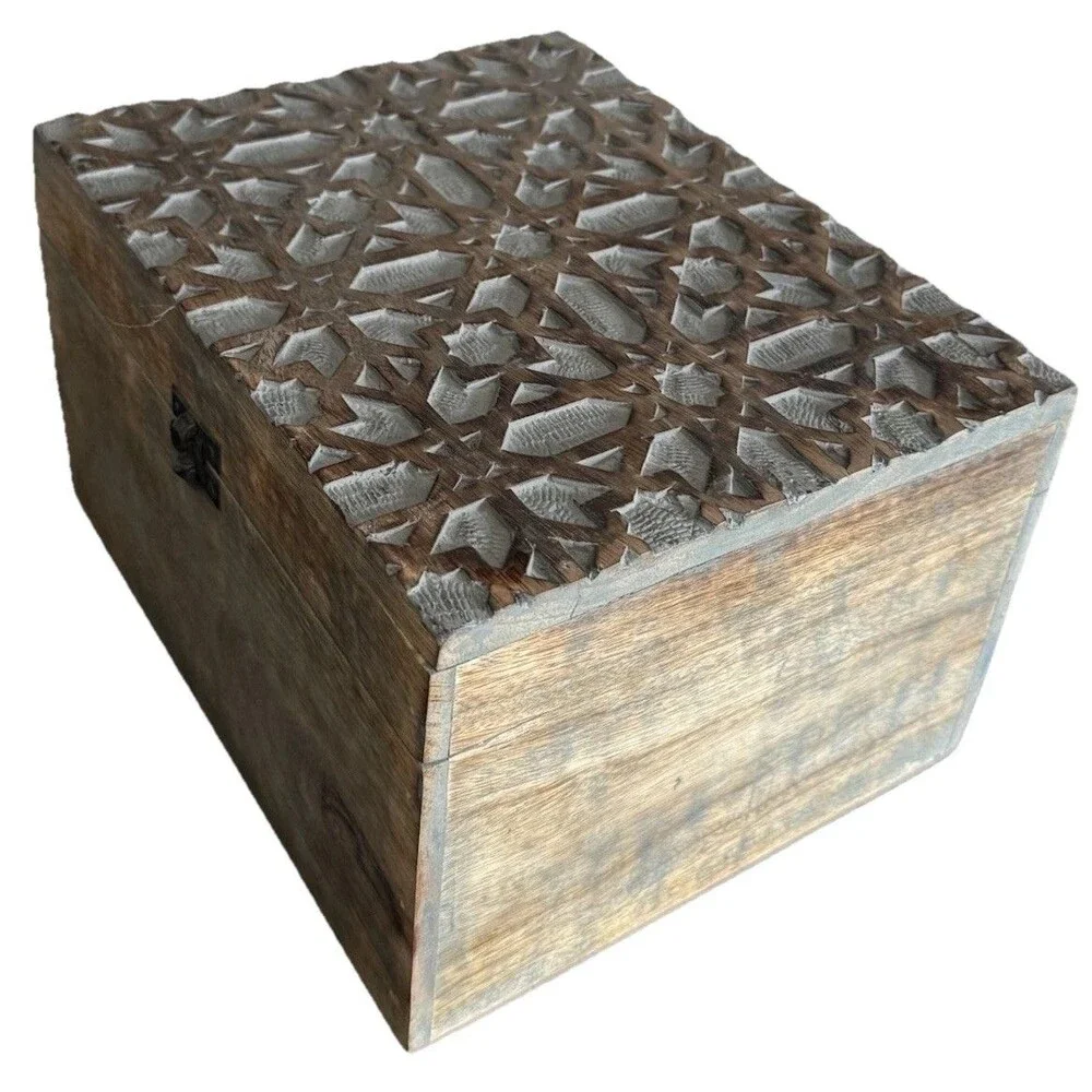 Vintage Hand Carved Wooden Trinket Jewelry Box
